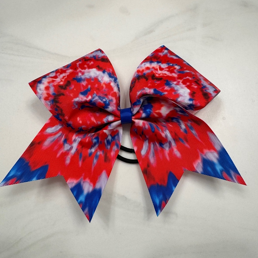 Red and Blue Tie-Dye Hair Bow